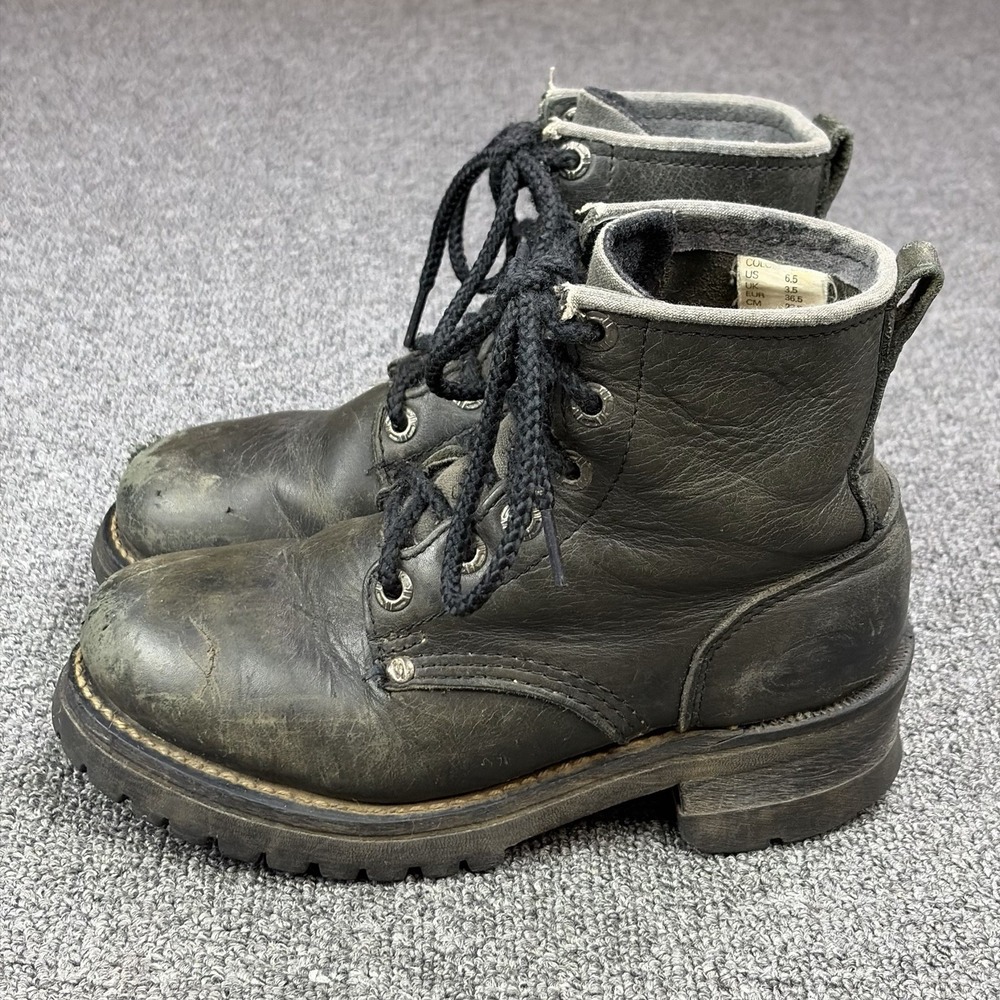 Y2K Skechers‎ Womens Black Leather Ankle Combat Biker Boots Sz 6.5 Oil Resistant
